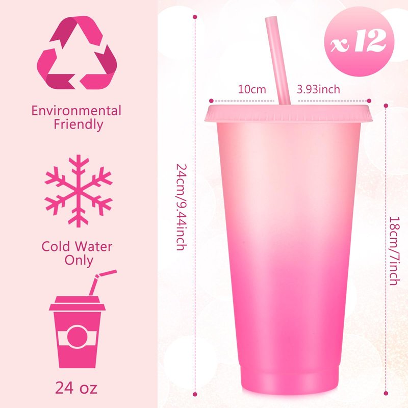 Lallisa 12 Pcs 24 oz Reusable Cups with Lids and Straws, Plastic Cups Drink Water Bottle Travel Mug Iced Cold for Birthday Wedding Anniversary Bachelor Party Favors