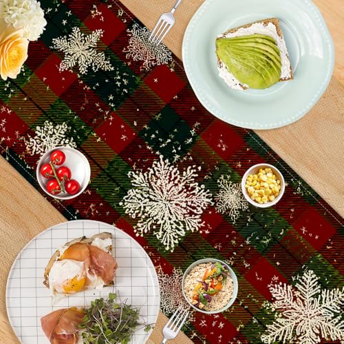 Forever Queen Christmas Table Runner 13x72 Inch Red Green Snowflakes Farmhouse Holiday Decor