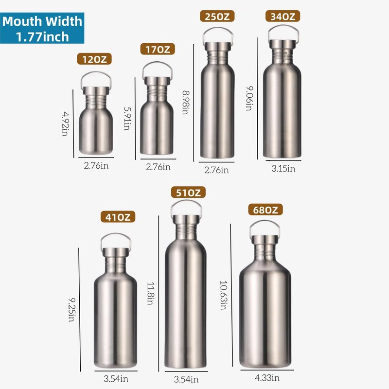 CDJ 34oz Single Walled Stainless Steel Leak Proof Sports Water Bottle 18/8(304) metal water bottle for Cyclists, Runners, Hikers, Beach Goers, Picnics, Camping - BPA Free