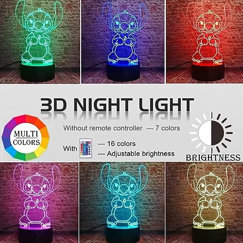3D Illusion LED Night Light with Remote Control, 16-Color Kids Room Lamp