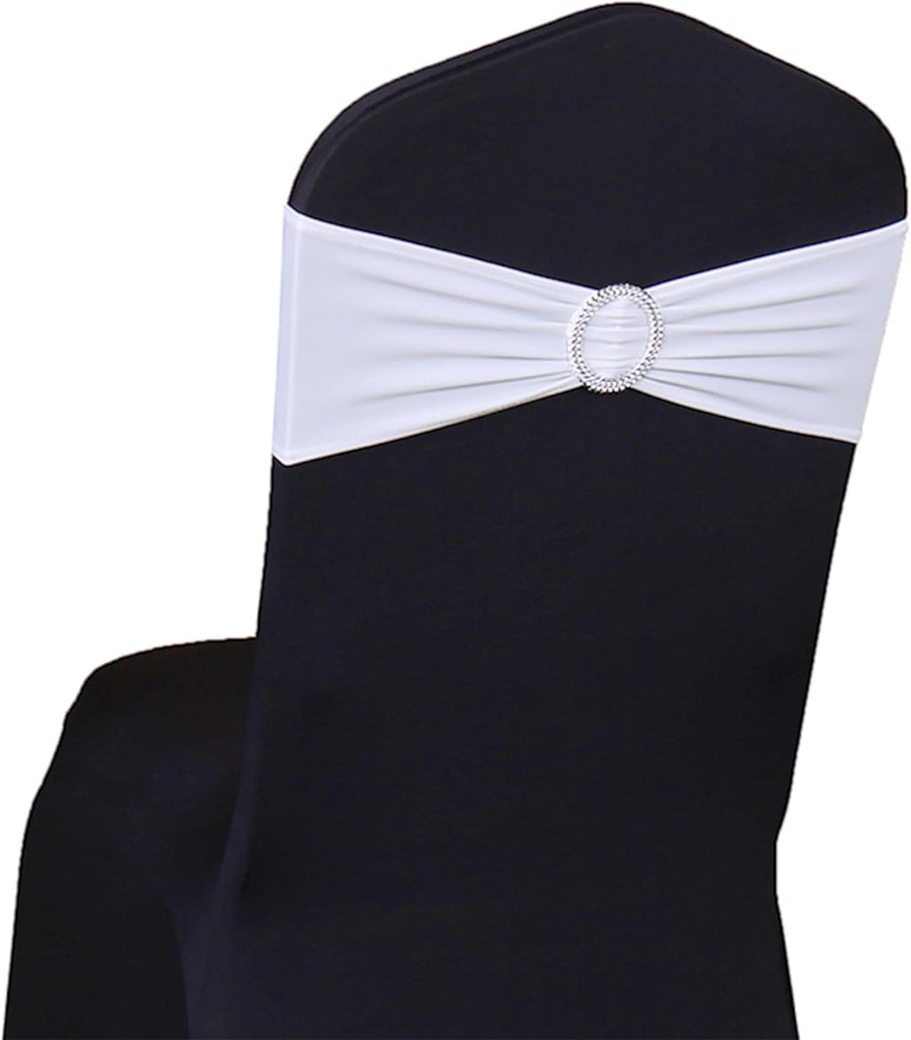 Skiennix Spandex White Chair Sashes - 50-Pack Stretch Chair Bows for Weddings & Events