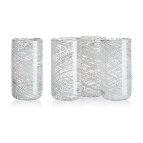 Mikasa Color Swirl White Gray Set of 4 Highball Tall Beverage Glasses, 18 ounces