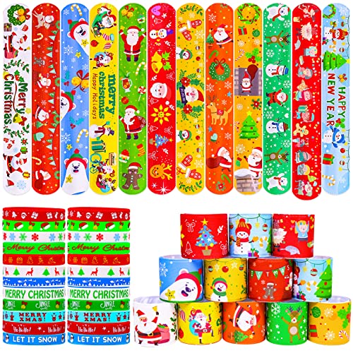 MGparty Christmas Slap Bracelets 72pc - 24 Designs Silicone & Plastic Party Favors