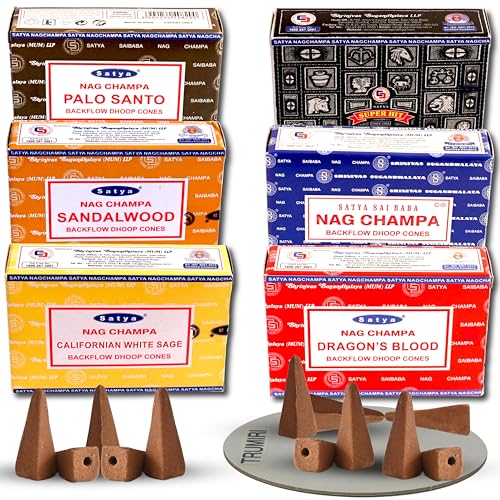 Backflow Incense Cones Variety Pack - 60 Natural Fragrant Cones with Mat