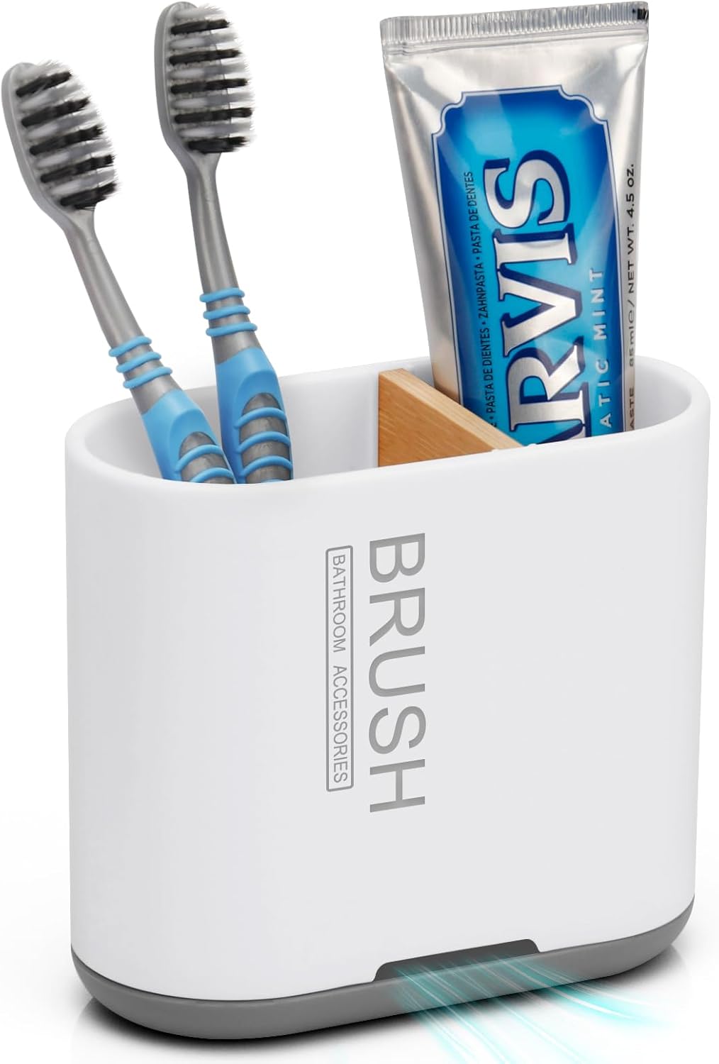 Skiennix Toothbrush Holder - Bamboo Divider Bathroom Organizer with 2 Slots | Easy Clean & Drainage - White