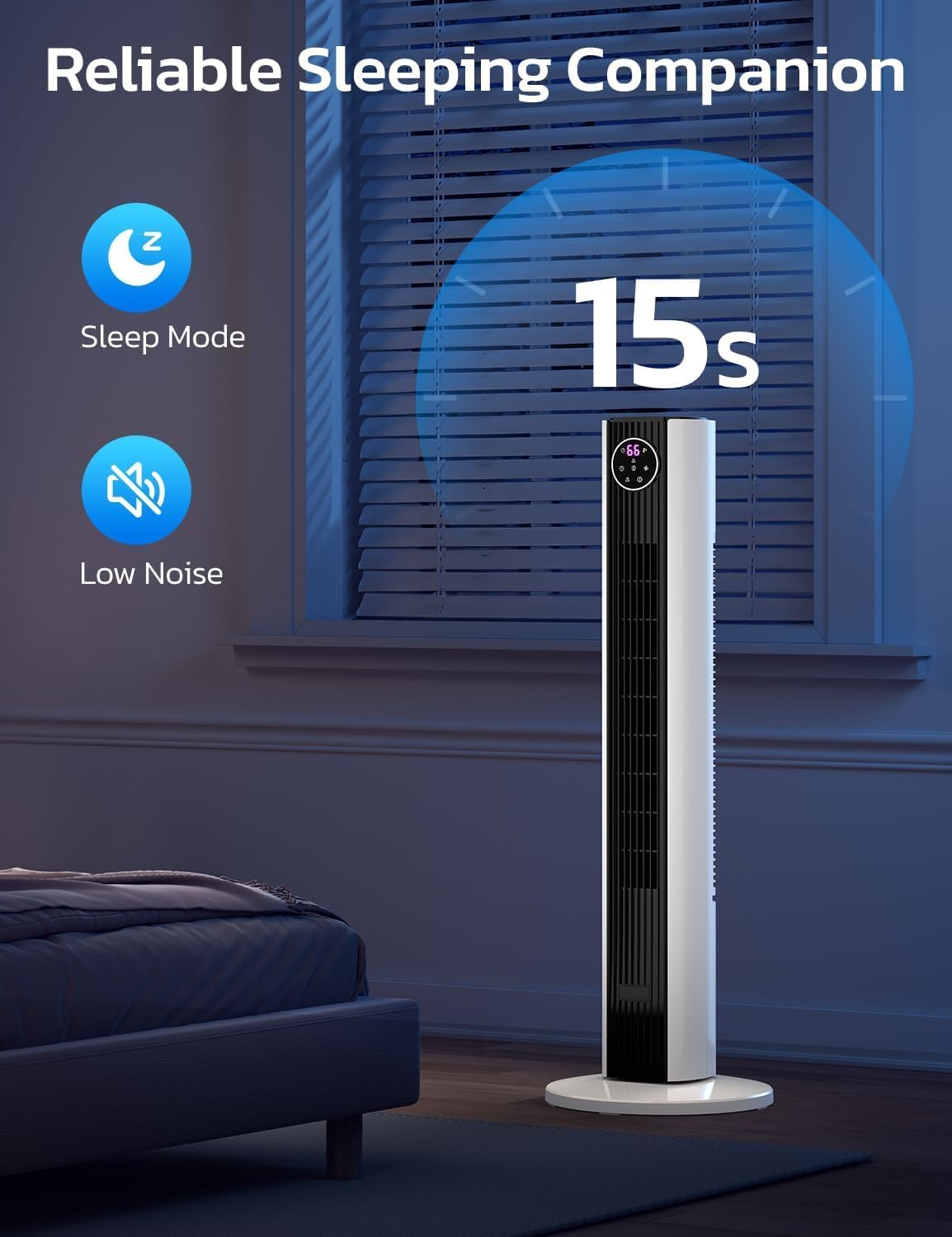 ZAFRO Tower Fan - 90° Oscillating Standing Fan with 4 Modes, 3 Speeds, 12H Timer | 36 Inches, Black & White