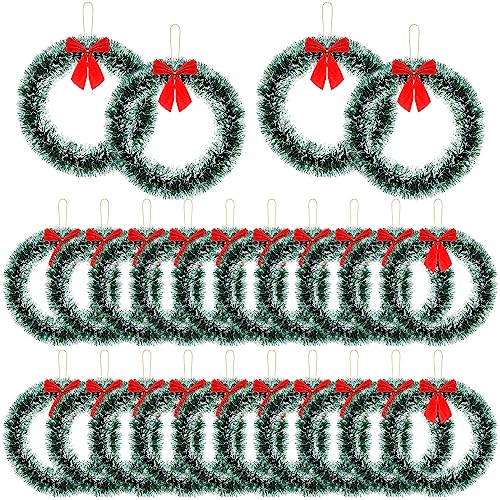 24 Pcs 12-Inch Christmas Wreaths with Red Bows - White Decorative Winter Decor (Variation: White)