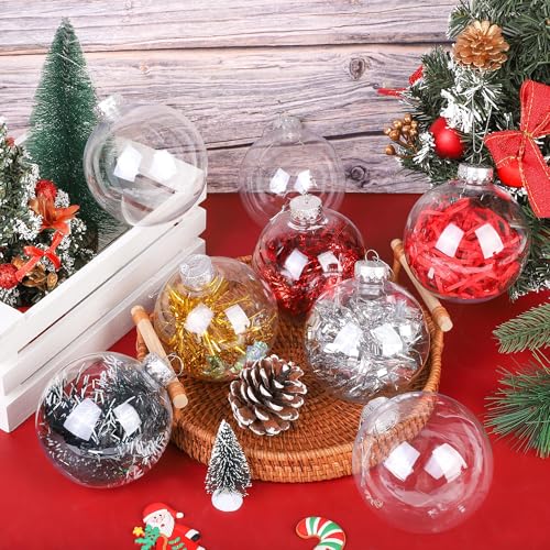 12 Pieces 10cm Clear Plastic Christmas Ornaments with Removable Tops