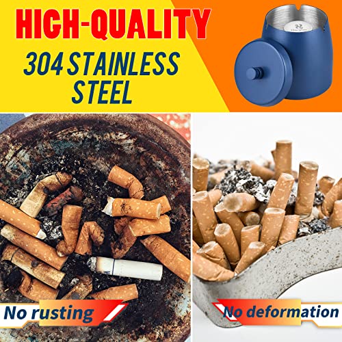Large Stainless Steel Smokeless Ashtray with Lid - Windproof Outdoor Tray