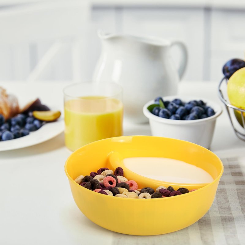 Okllen Set of 12 Anti-soggy Cereal Bowls, Plastic Divided Bowl for Chip and Dip, Separated Snack Bowl Sauce Dipping Dish for Ice Cream, Yogurt and Berries, 4 Colors
