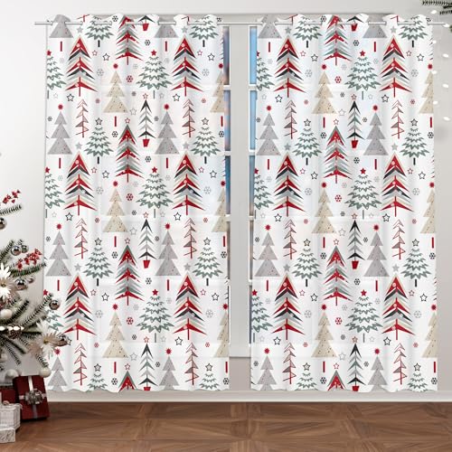LEWARAN Christmas 52x63 in Window Curtains Set of 2 | Light-Filtering Tree Pattern