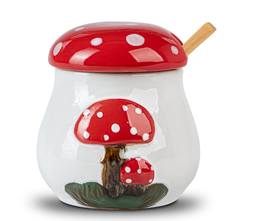 dgudgu Mushroom Sugar Bowl With Lid And Spoon Ceramic Sugar Bowl For Countertop Sugar Dish With Lid And Bamboo Spoon Sugar Container