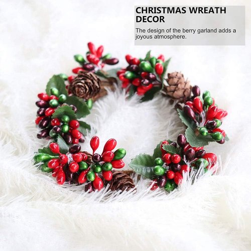 Amosfun Christmas Candle Rings - 6Pcs Artificial Berry Wreaths for Holiday Table Centerpieces
