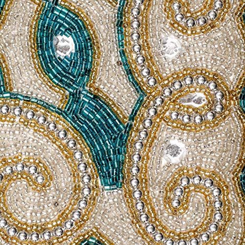 Teal Gold Silver Beaded Table Runner 13x36 Inch Handmade Festive Home Decor