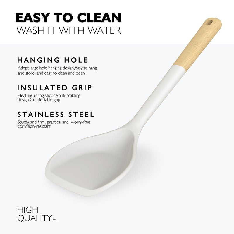 Large Silicone Cooking Utensils Set - Heat Resistant Silicone Kitchen Utensils for Cooking w Wooden Handles, Spatula Set, Kitchen Utensil Gadgets Sets for Non-Stick Cookware, BPA Free (Black)