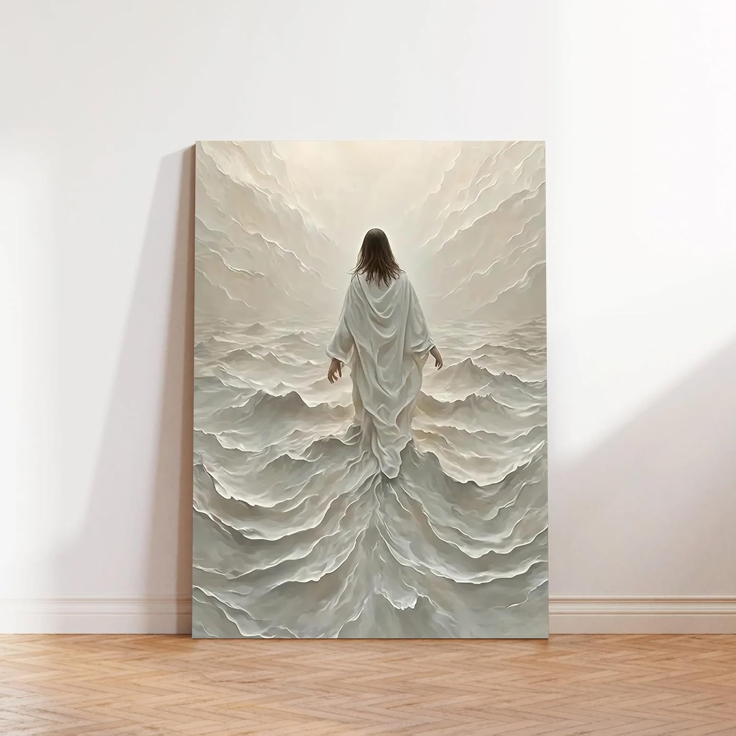 Regine Switzerland Abstract Jesus Walking on Water Canvas Art - Modern Religious Wall Decor 16x24 In