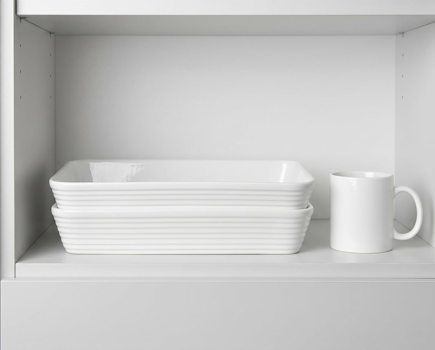 ONEMORE Ceramic Baking Dish - 9x13 Large Rectangular Casserole Pan for Family Meals | Ribbed White Bakeware