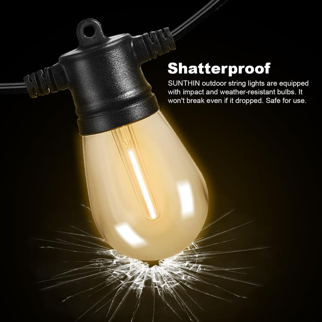 SUNTHIN Outdoor String Lights - 48FT Patio Lights with 16 Shatterproof LED Bulbs for Garden & Party