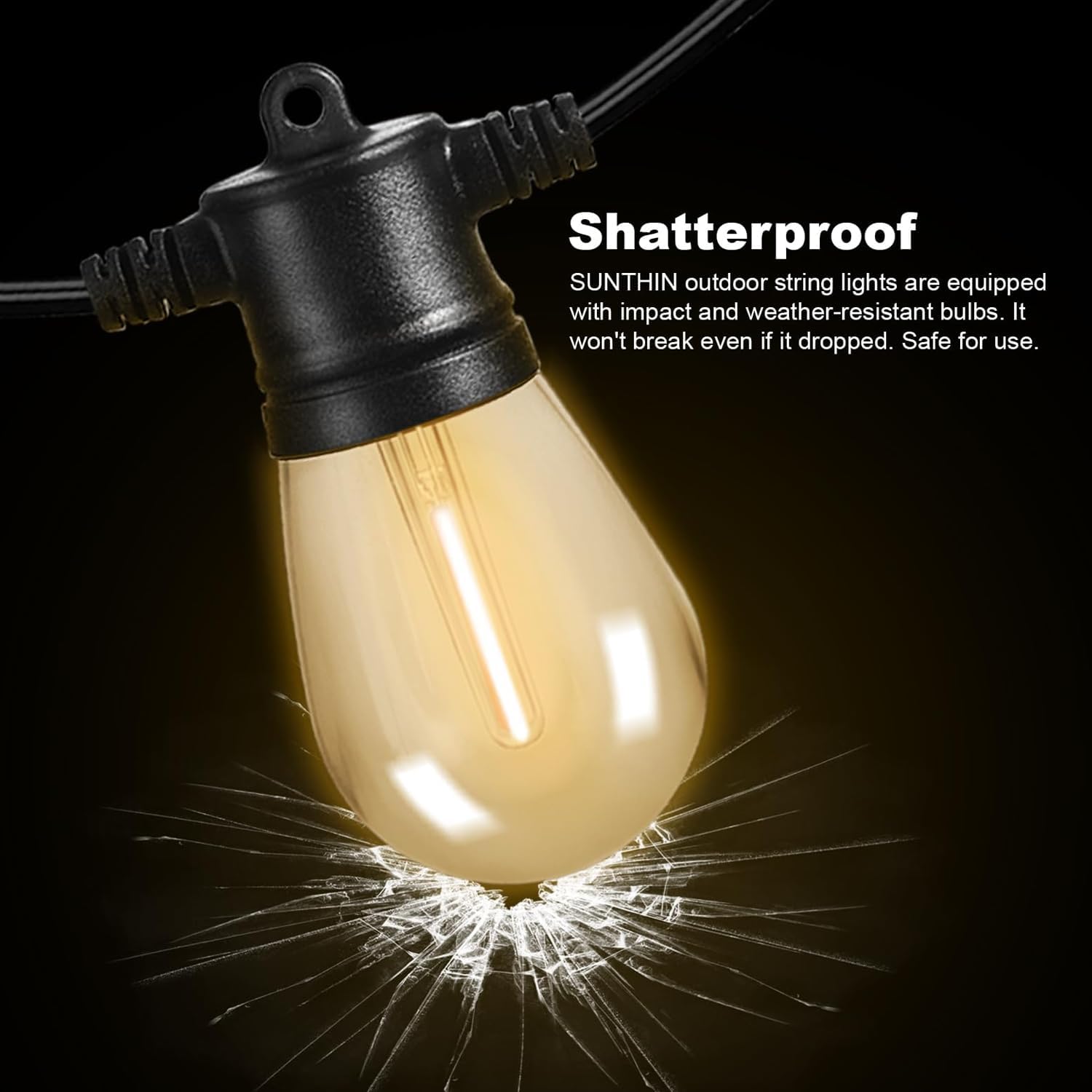 SUNTHIN Outdoor String Lights - 48FT Patio Lights with 16 Shatterproof LED Bulbs for Garden & Party