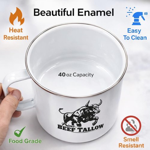 Beef Tallow Container with strainer for Fat Storage – 40 floz – 1.1 L – Bacon Grease Container, Strainer, & Spatula for Brisket Drippings, Lard, & Oil– Grease Keeper for Kitchen - Dishwasher Safe