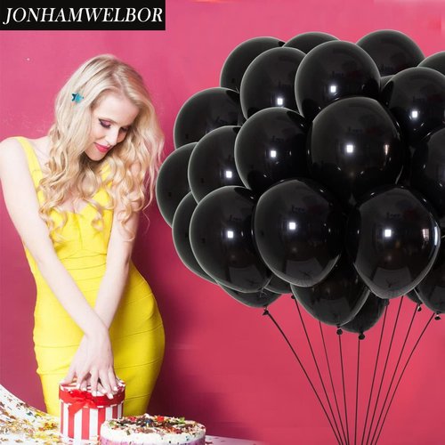Jonhamwelbor Black Balloons - 12 Inch Metallic Chrome Latex Balloons | 100 Pack for Parties & Events