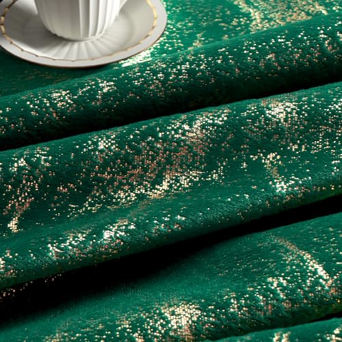 Chorowl Green and Gold Velvet Curtains 52x90 in (Pack of 2) - Gilded Foil Print Living Room