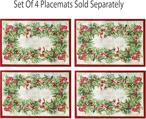 Newbridge Holly Ribbon Traditions 17" x 17" Set of 4 Bordered Fabric Napkins