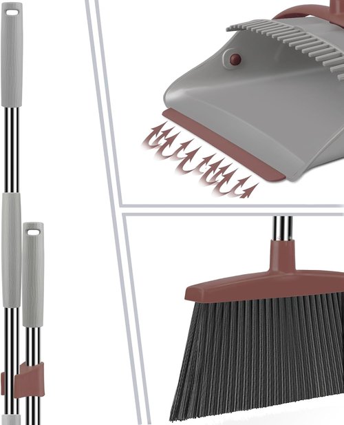 Ivandar Broom and Dustpan Combo Set - 50.6-Inch Long Handle for Effortless Cleaning | Brown & Gray