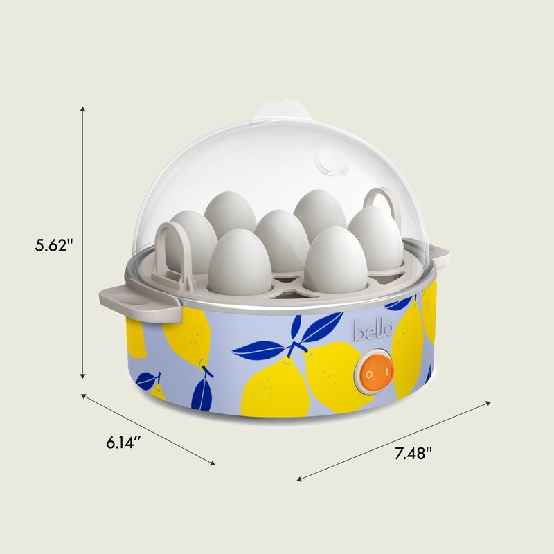bella Electric Egg Cooker, 7 Eggs Capacity Tray, Single Stack, for Poached, Scrambled, Hard, Medium & Soft Boiled Eggs, Omelets and Steamed Dumplings, Auto Shutoff, 360 Watt, Blue Lemon Drop