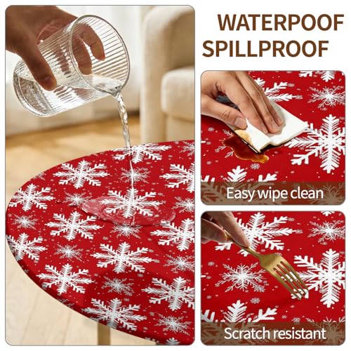Christmas Snowflakes Round Fitted Tablecloth 36 Inch for 31-35 Inch Tables