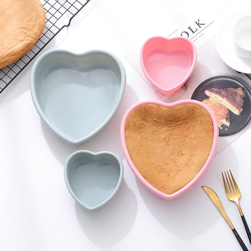 Silicone Heart Baking Pans, Non-Stick Cake Mold Set for Cheesecake and Brownies (3PCS - Pink & Gray)