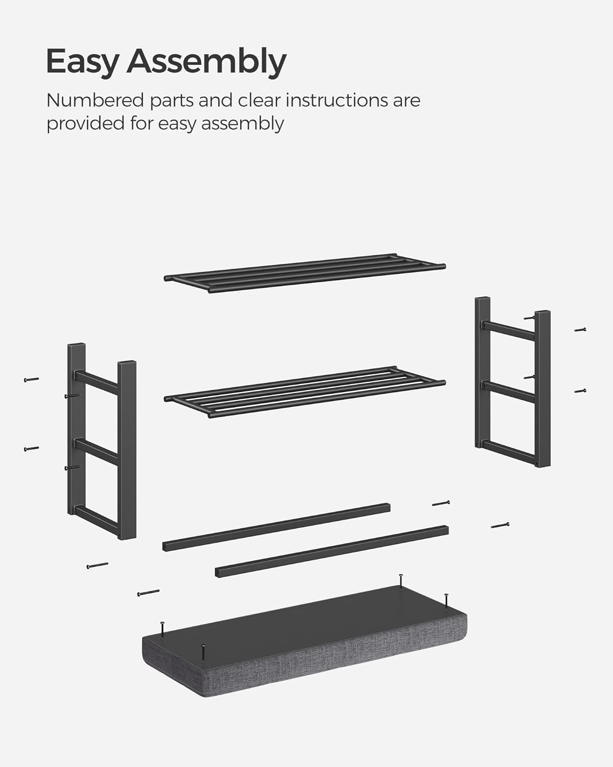 SONGMICS Shoe Bench - Modern Storage Solution with Cushion & Shelf | Dark Gray & Ink Black