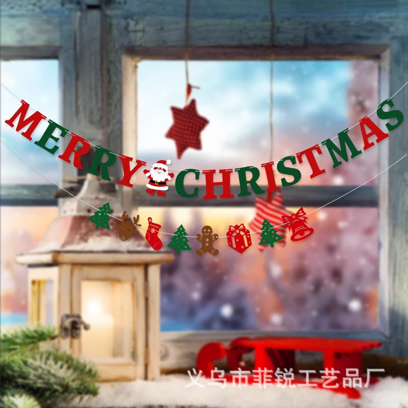 NISEVAN Christmas Banner Felt Garland Santa Gingerbread Tree Decorations