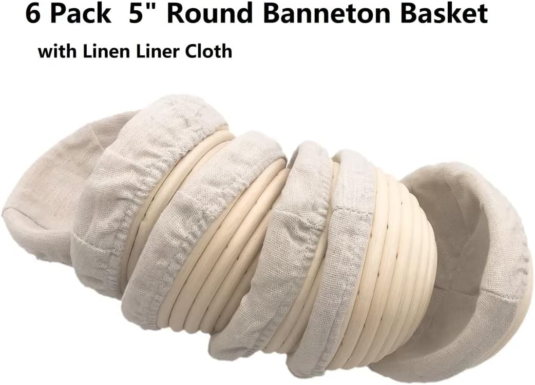 Regine Switzerland 5-Inch Round Banneton Basket - Perfect for Bread Proofing & Sourdough Baking | 6 Pack