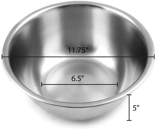 Fox Run Large Stainless Steel Mixing Bowl - 6.25 Quart | Durable Metallic Design, 11.75 x 5.5 Inches