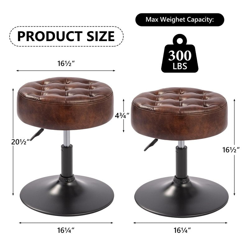 Furnibetter Velvet Tufted Makeup Chair, 360° Swivel Adjustable Vanity Chair Ottoman Stool Vanity Stool for Bedroom Modern Accent Chairs Big Size Stools for Living Room Bathroom, PU, Darkbrown