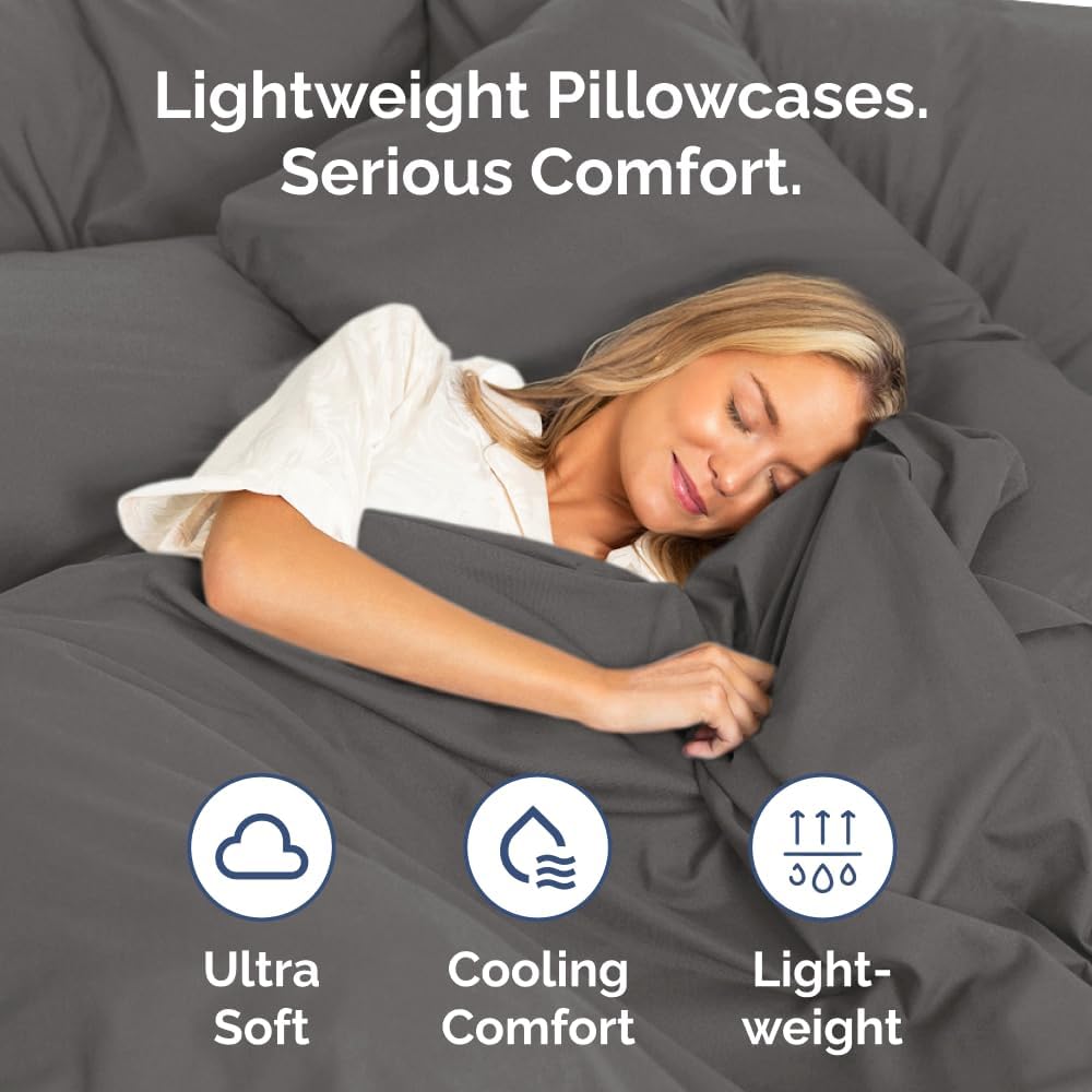 Queen Pillow Cases by Luxurious Living - Ultra Soft Hotel Quality - Wrinkle Free & Fade Resistant - Charcoal, Set of 2