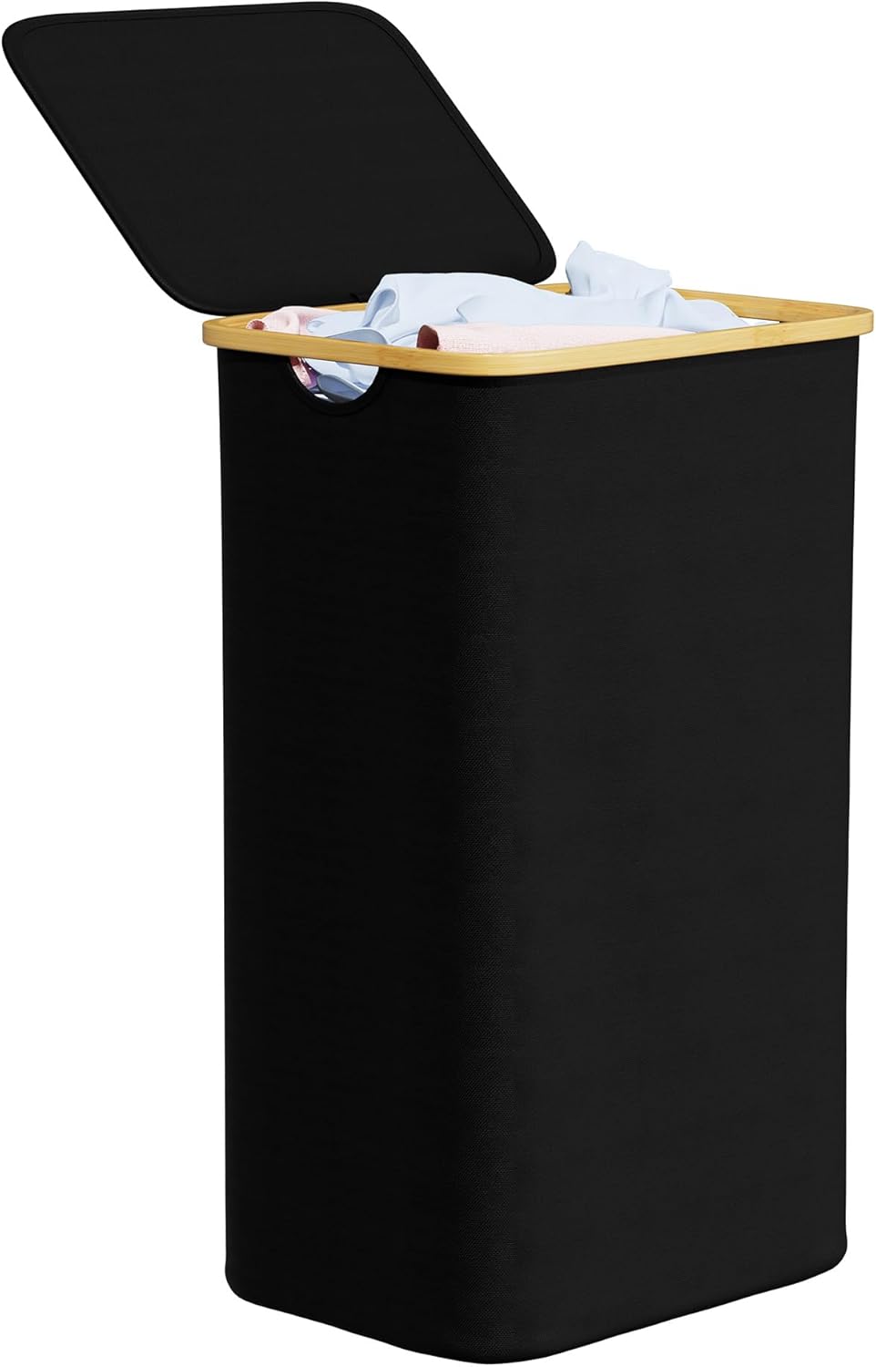 SpaceAid Laundry Hamper - 110L Tall Bin with Lid & Bamboo Handles | Collapsible for Bedroom & Bathroom - Black