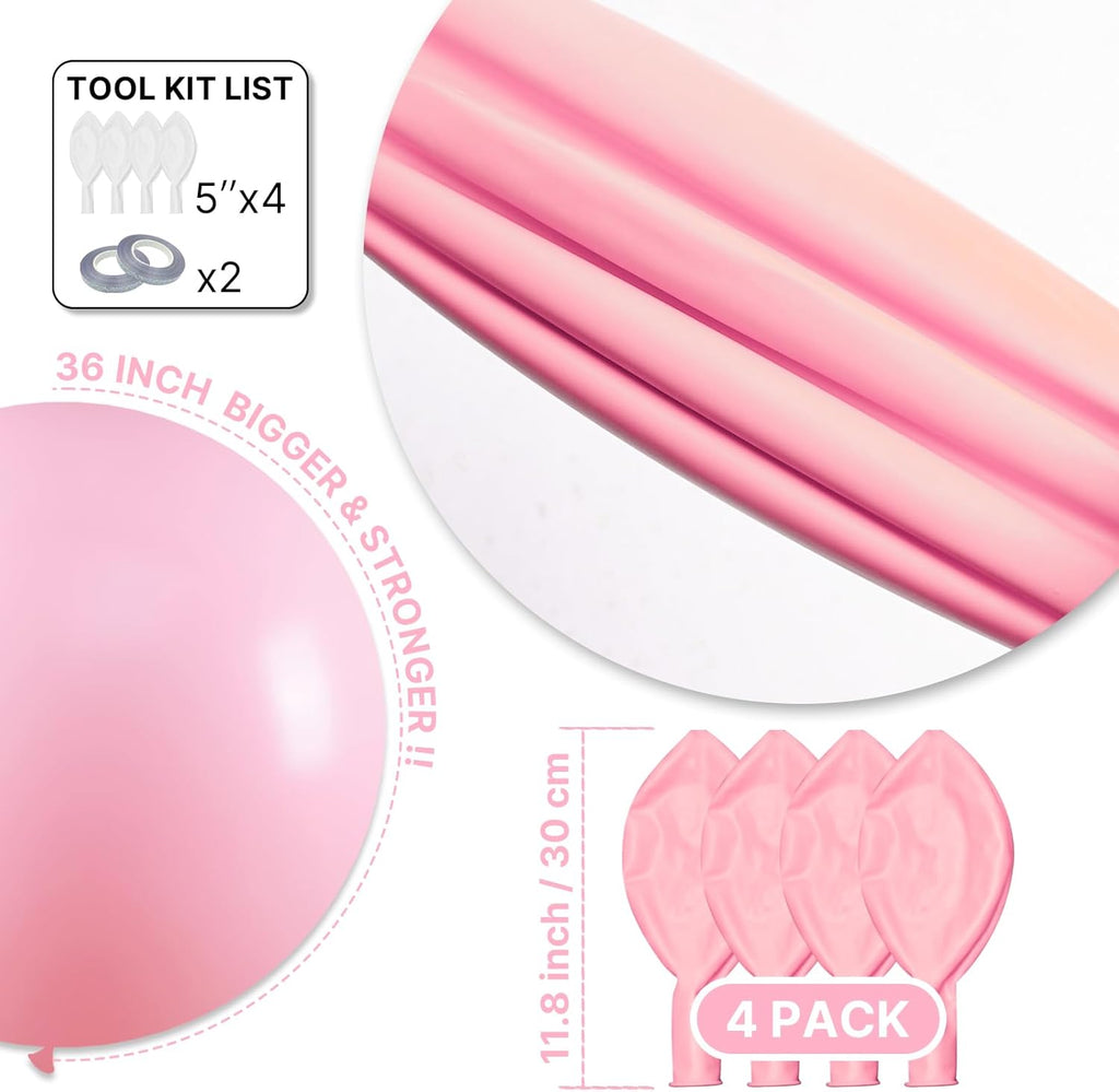 PartyWoo Baby Pink Balloons - 36 Inch Pastel Latex Helium Balloons for Baby Showers & Celebrations