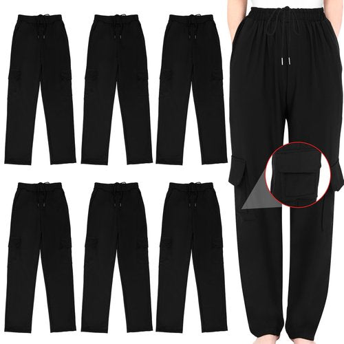 Jeere 6 Men's Chef Pants Classic 7 Pocket Chef Cargo Pants Baggy Kitchen Pants with Wide Elastic Waist and Drawstring (L) Black