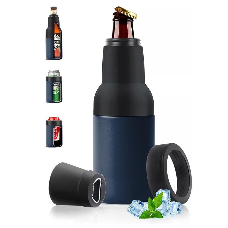Stepstall Beer Gifts for Men - Beer Bottle Cooler with Opener, 12 oz. Slim Can Insulator (Navy Blue)