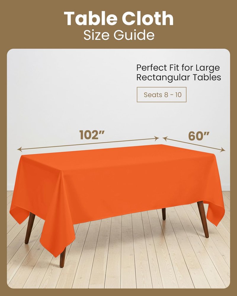 Utopia Kitchen Rectangle Table Cloth 2 Pack(60x102 Inches, Orange), Tablecloth Machine Washable, Polyester Table Cover for Dining, Buffet Parties, Picnics, Events, Weddings and Restaurants
