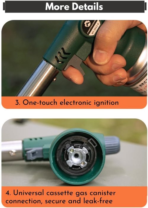 CAMPINGMOON Butane Torch - High Power Kitchen Blow Torch for Cooking | Green MT-2913-G