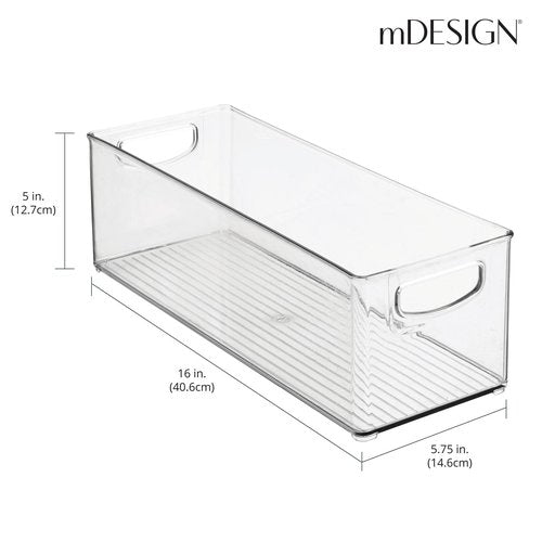 mDesign Plastic Stackable Kitchen Organizer - Storage Bin with Handles for Refrigerator, Freezer, Cabinet, and Pantry Shelves Organization - Food Container - Clear