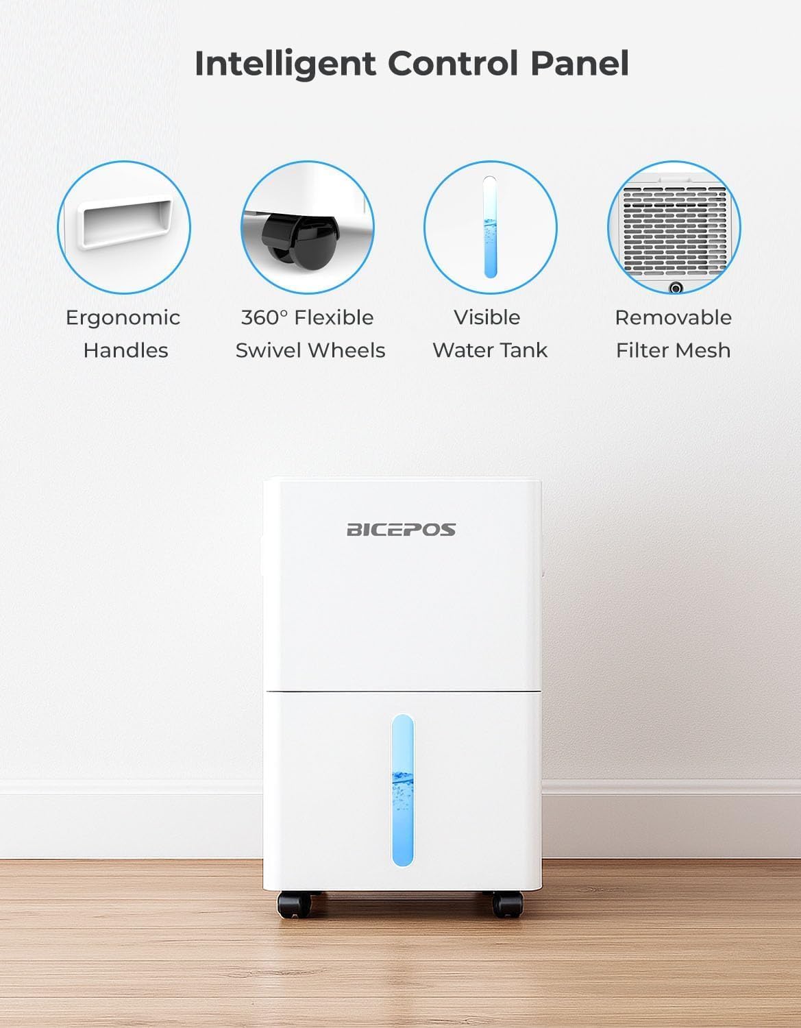 Skiennix 1500 Sq.Ft Dehumidifier - 21 Pints for Home, Auto Defrost & Intelligent Humidity Control