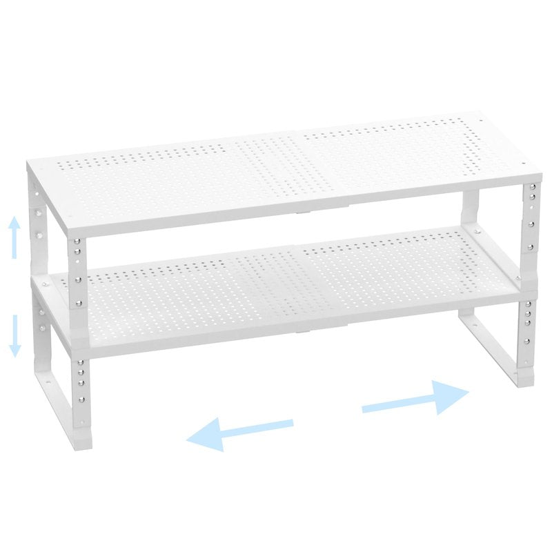 Ipotive Expandable Adjustable Stackable Kitchen Organizer,Pantry Storage Shelves Racks,for cabinets Shelf, Kitchens, countertops, bathrooms,RV(2Packs/White,Medium)