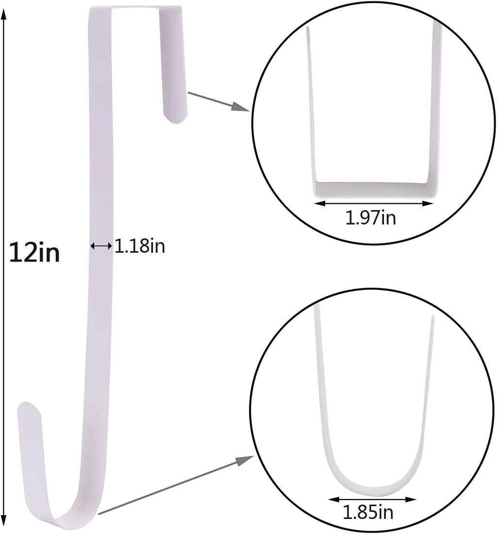Sattiyrch 12" Wreath Hanger - Durable Steel Over The Door Hook for Front Door Decor (White, 4")