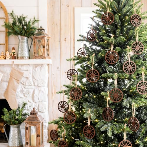 RattanView 24 Pcs Western Wagon Wheel Ornaments for Christmas Tree