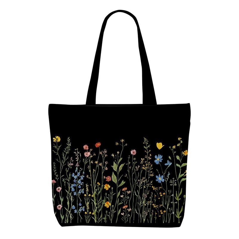 Wildflower Canvas Tote Bag Aesthetic Canvas Bag with Pocket for Shopping Work Gym Botanical Large Reusable Grocery Bags Gifts for Women Bridesmaid Flower Appreciation Birthday Friendship Christmas