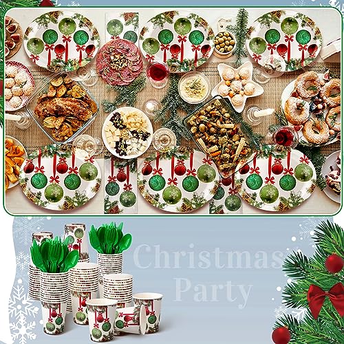 Umigy Christmas Oval Paper Plate and Napkin Set - Green & Greenery, 350 pcs